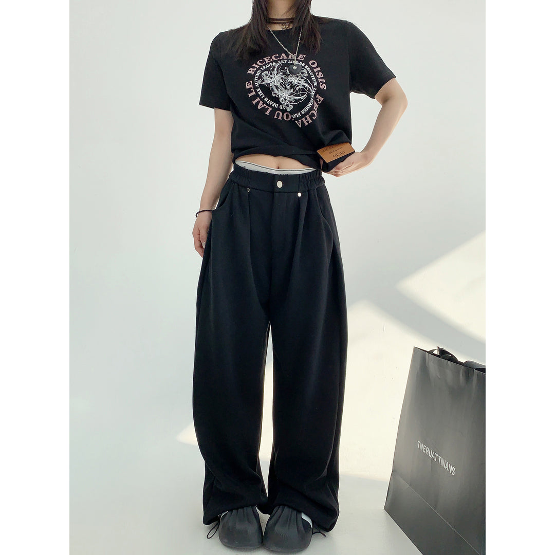 Pleated Wide-Leg Casual Pants