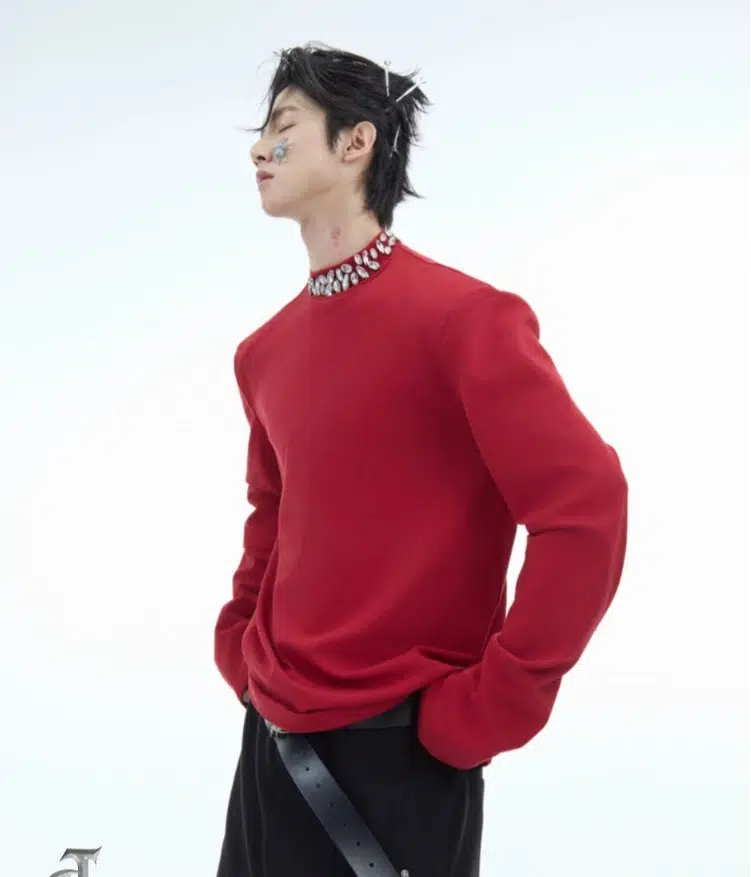 Heavy-Duty Diamond Design Long-Sleeve Pullover-The Korean Fashion