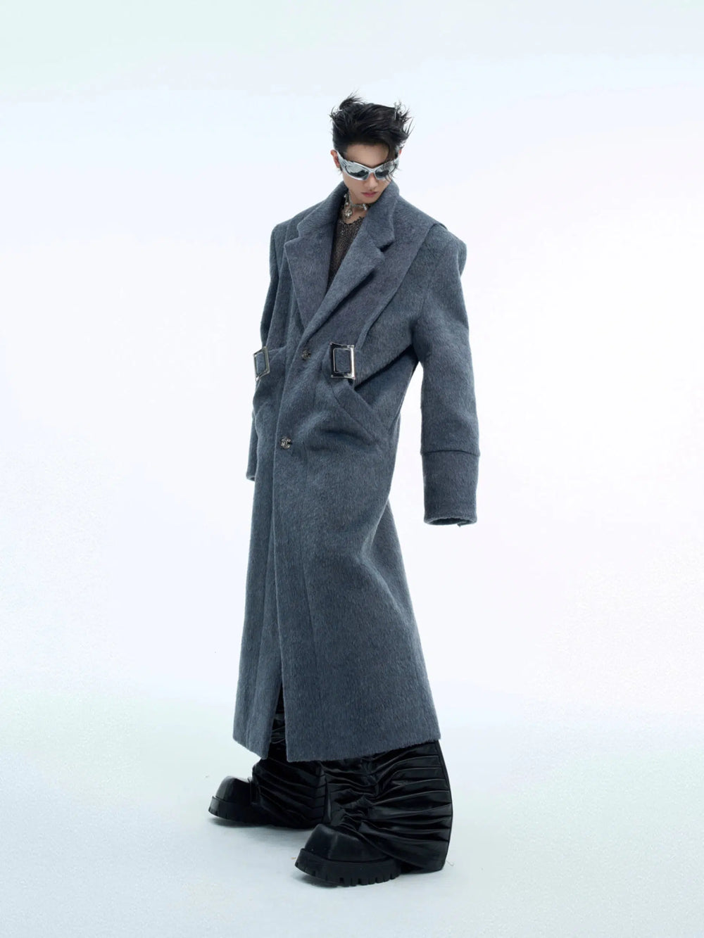 Metal Buckle Long Wool Coat-The Korean Fashion