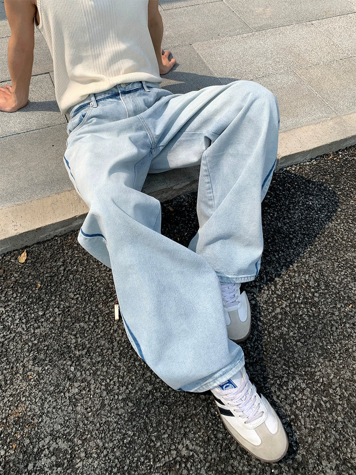 Striped Light Blue Straight Jeans