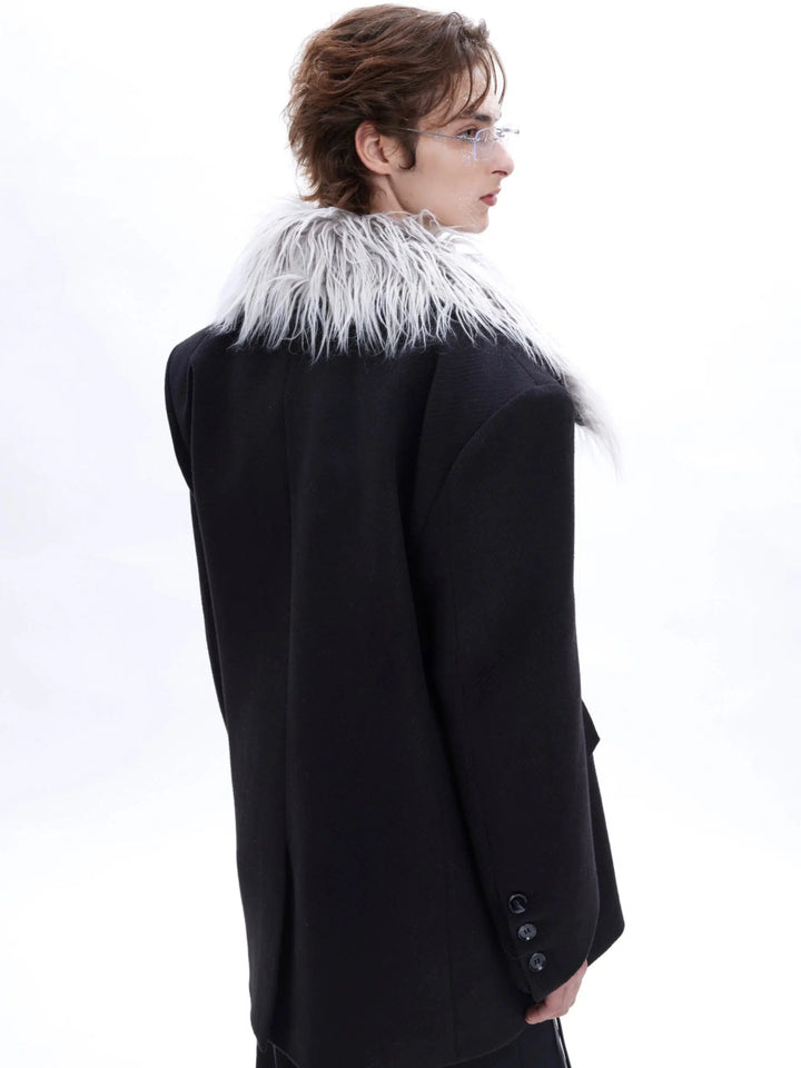 D Twill Fur Collar Suit Jacket-The Korean Fashion