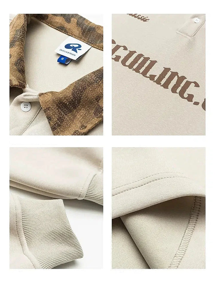 College Style Camouflage Lapel Sweatshirt - Long Sleeve Polo-The Korean Fashion