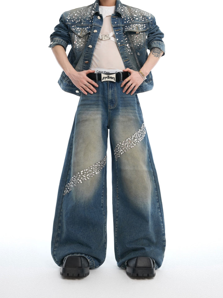 Retro Sparkle Denim Jacket Pants Set