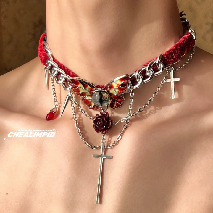 Vintage Velvet Butterfly Cross Choker Necklace-The Korean Fashion