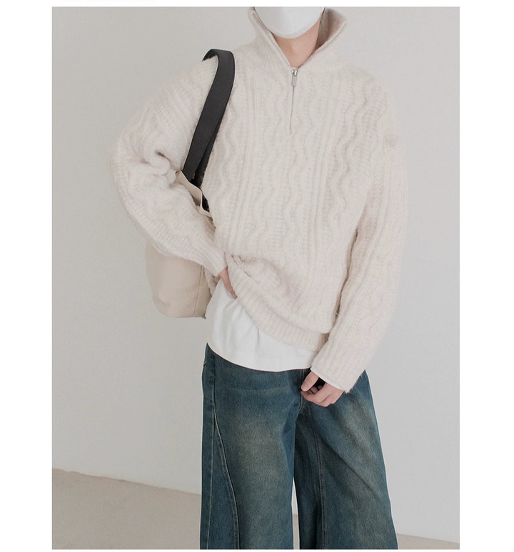 Stand Collar Cable Knit Sweater