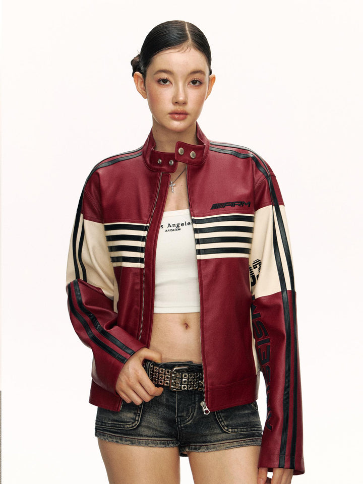 Retro Embroidered Leather Jacket