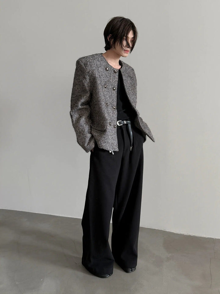 Wide-Leg Woolen A-Line Commuter Pants-The Korean Fashion