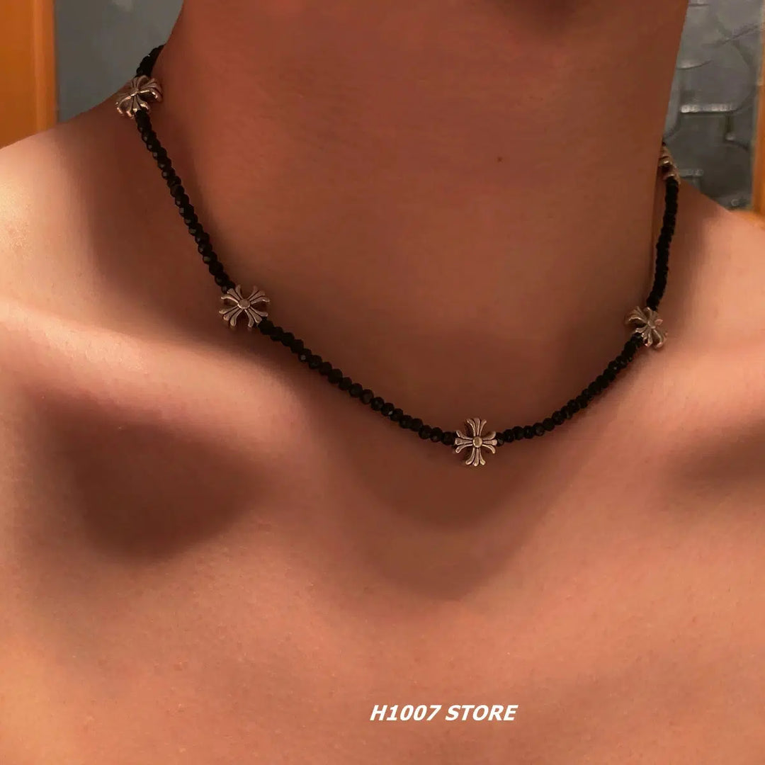 Cross Flower Clavicle Hip-hop Necklace