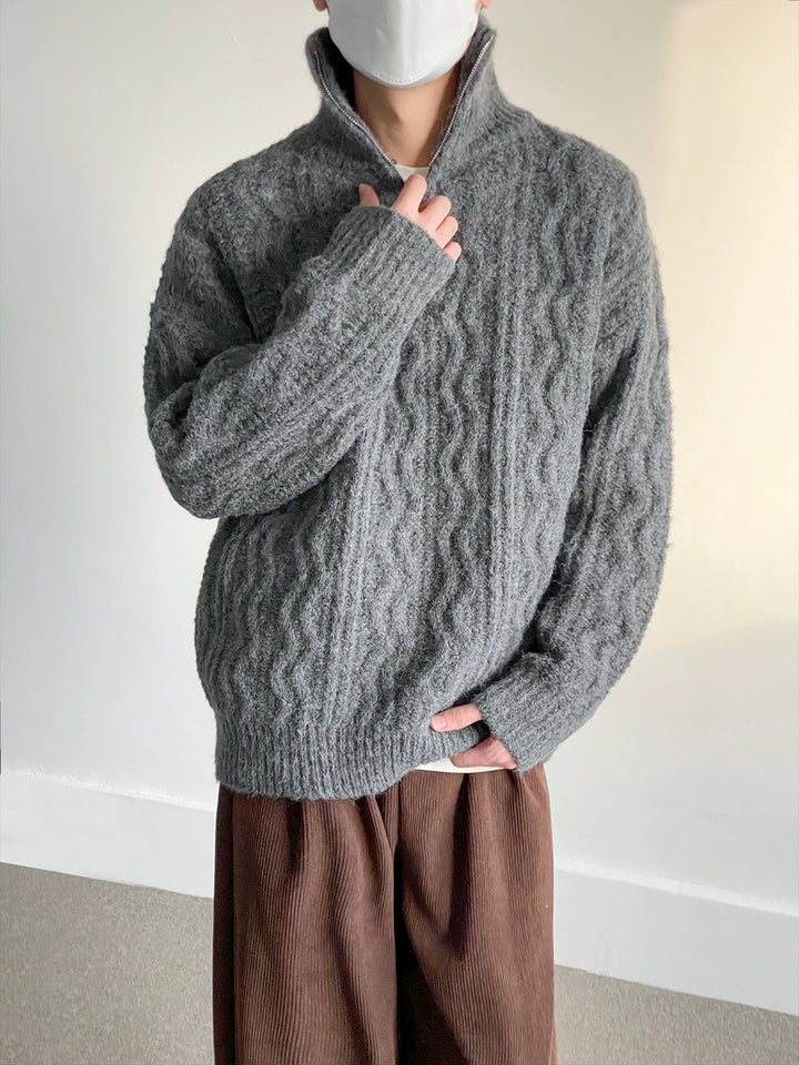 Stand Collar Cable Knit Sweater