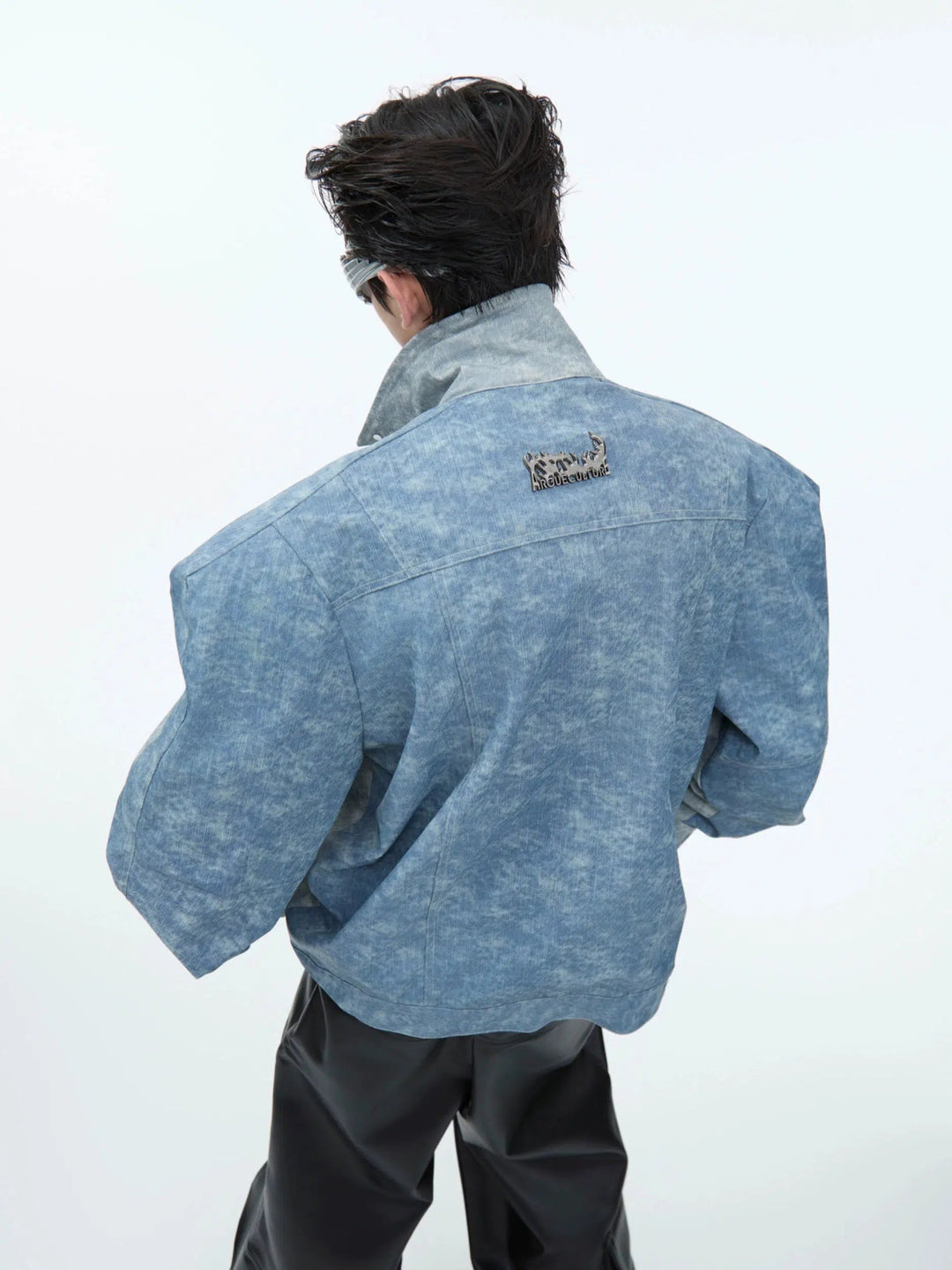 PU Leather Shoulder Pad Denim Jacket