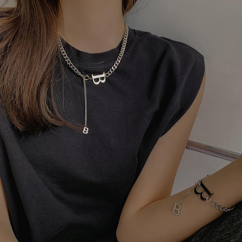 B Letter Pendant Necklace & Bracelet