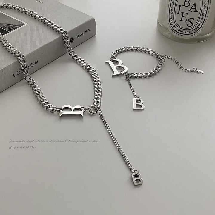 B Letter Pendant Necklace & Bracelet