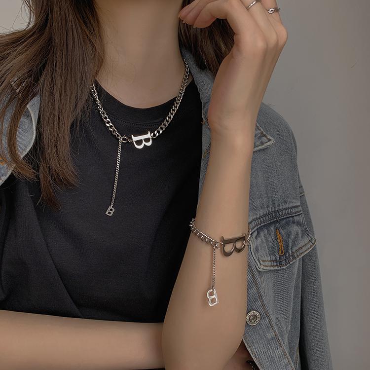 B Letter Pendant Necklace & Bracelet