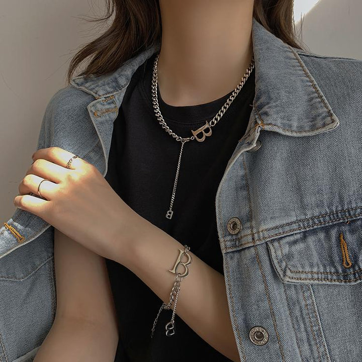 B Letter Pendant Necklace & Bracelet