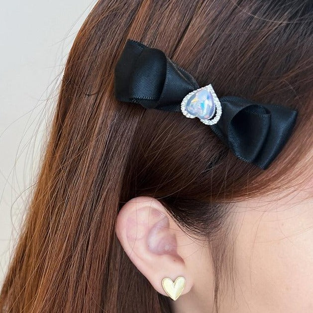 Black Bow-Knot Heart Hair Claw Clip