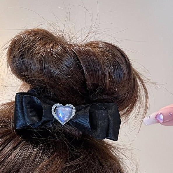 Black Bow-Knot Heart Hair Claw Clip