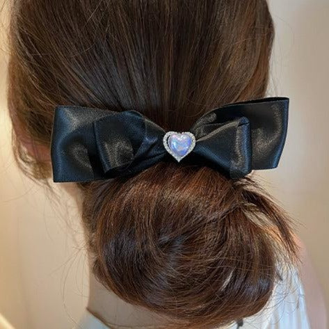 Black Bow-Knot Heart Hair Claw Clip