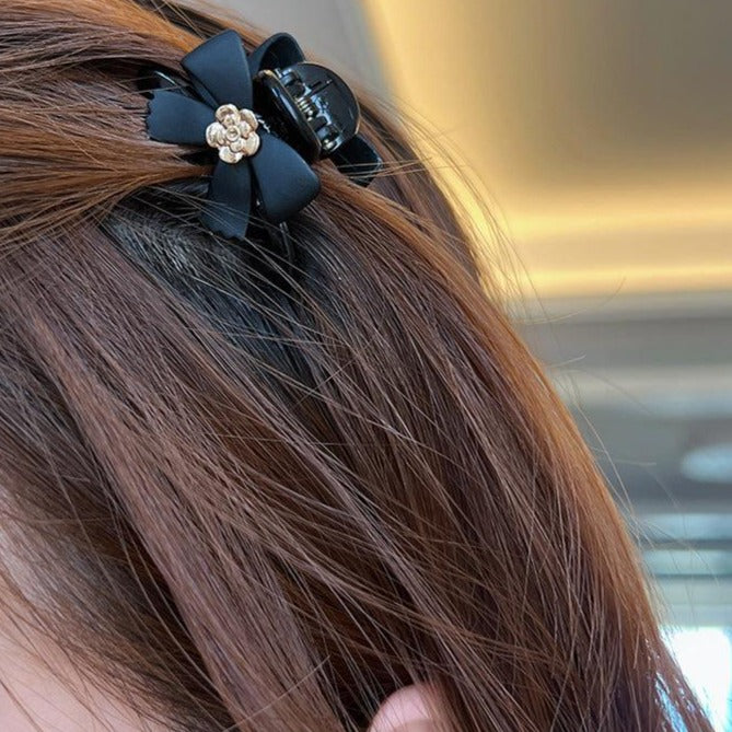 Black Camellia Butterfly Hair Clip