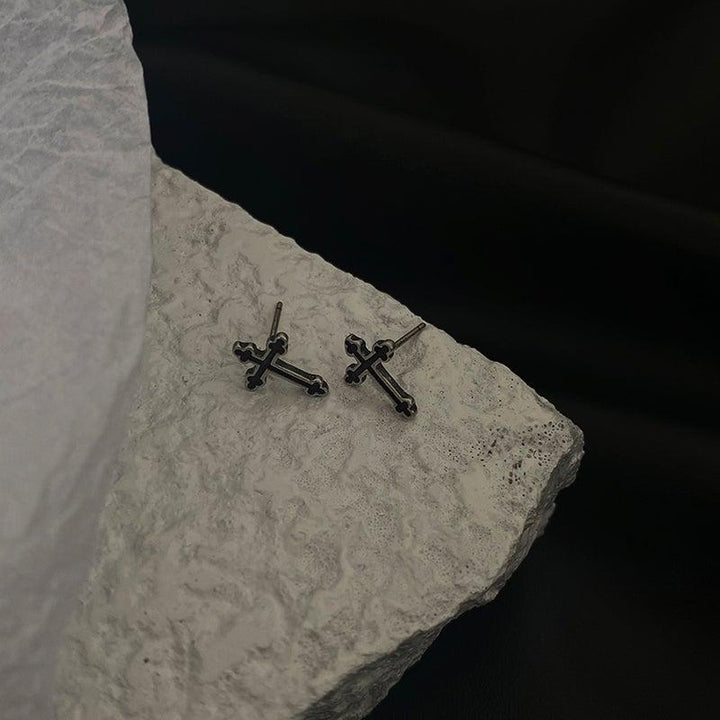 Black Cross Stud Earrings