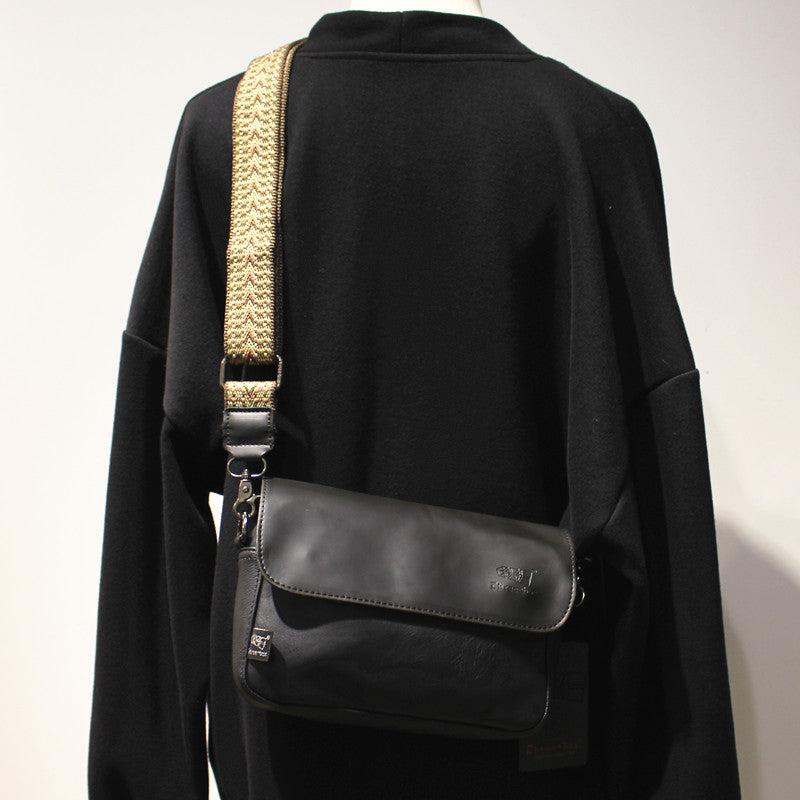 Black Faux Leather Flap Shoulder Bag