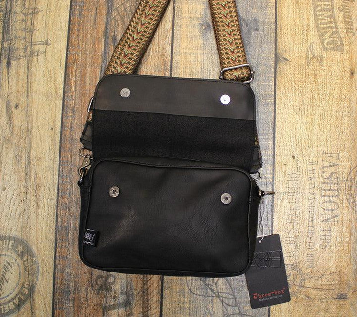 Black Faux Leather Flap Shoulder Bag