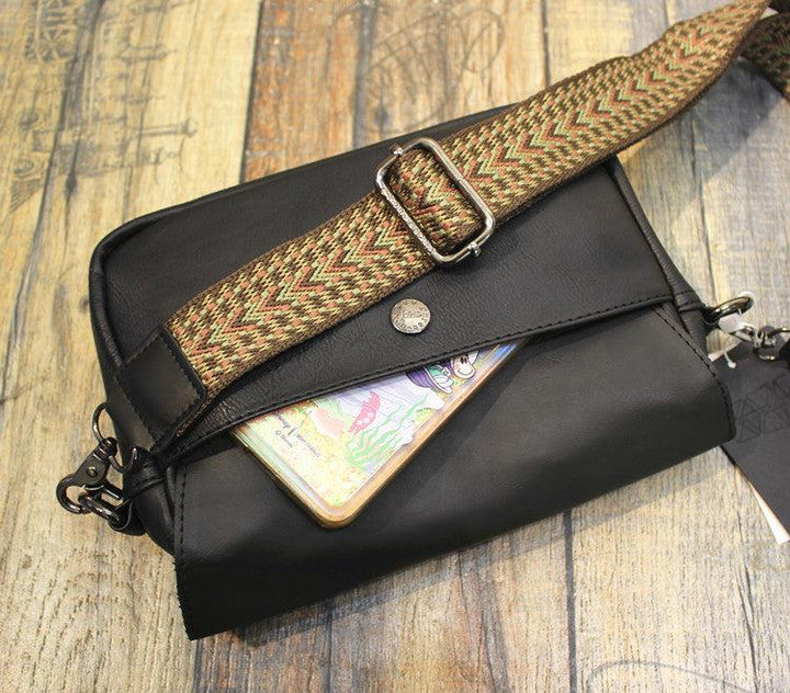 Black Faux Leather Flap Shoulder Bag