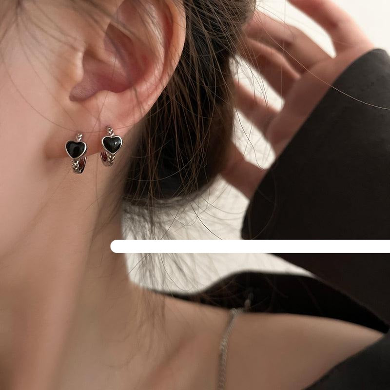 Black Heart Hoop Earrings