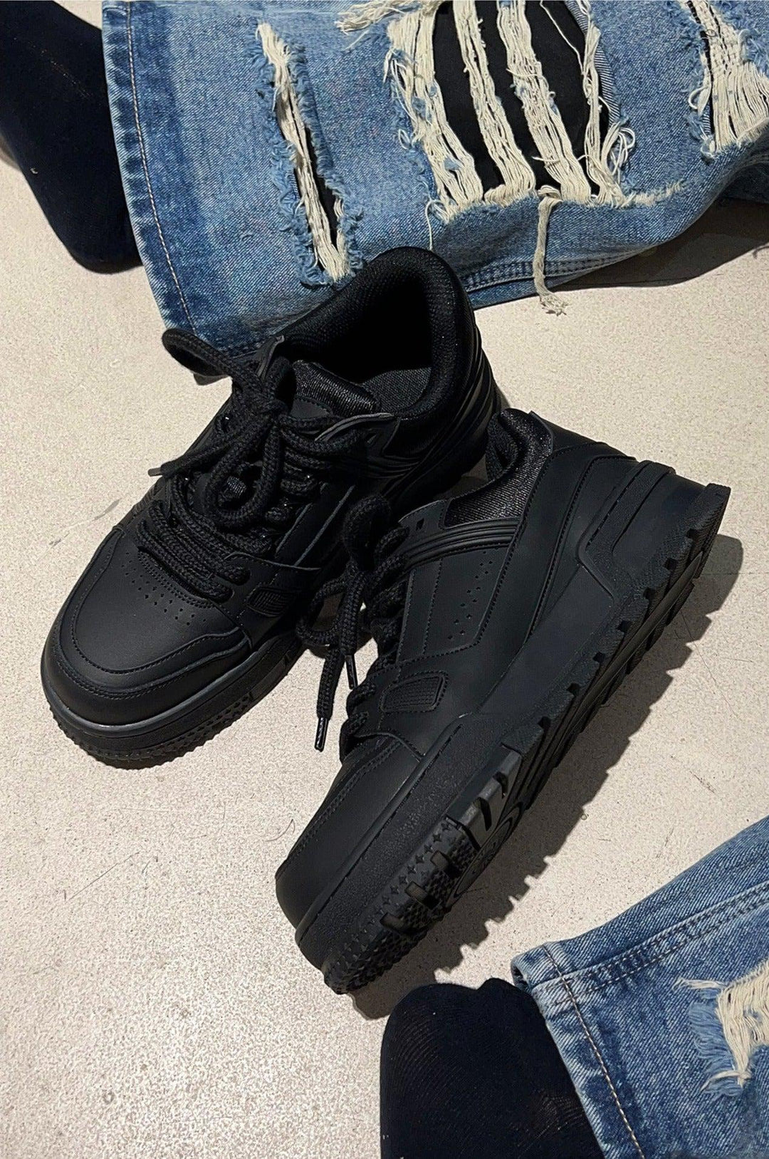 Black Lace-Up Sneakers