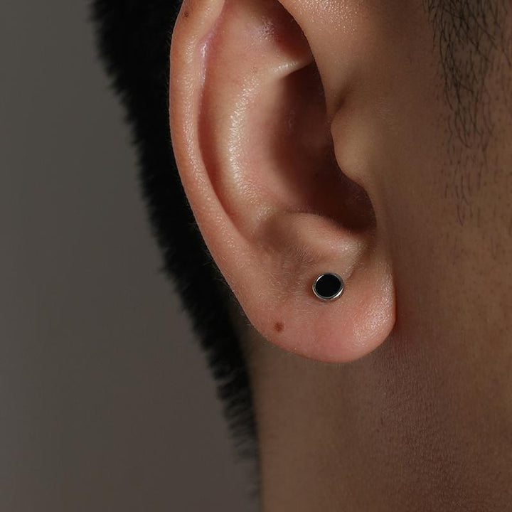 Black Round Ear Studs