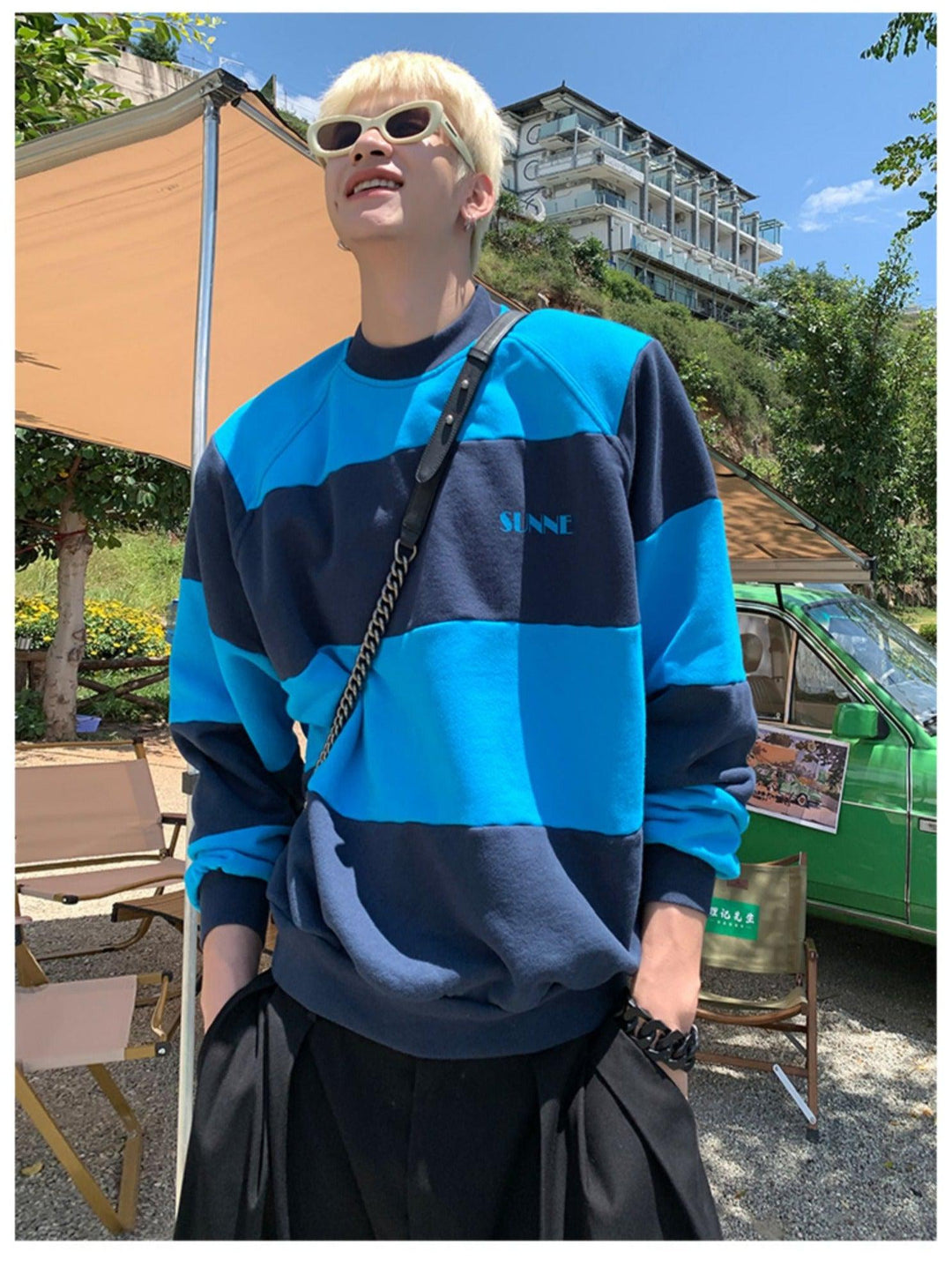 Blue Striped Crewneck Pullover