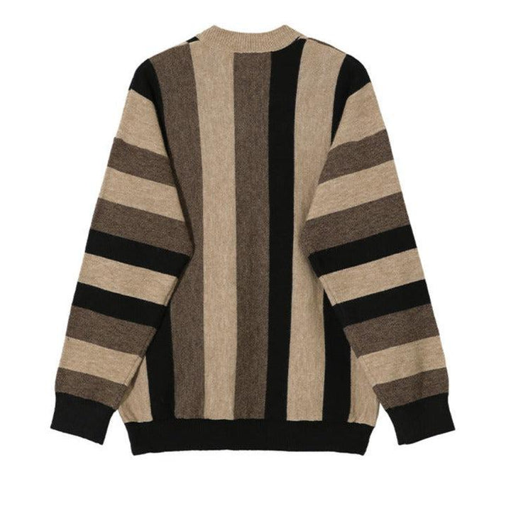 Brown V Neck Striped Sweater