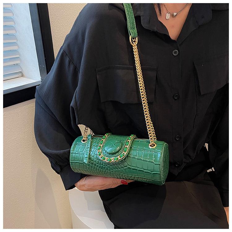 Crocodile-Print Shoulder Bag