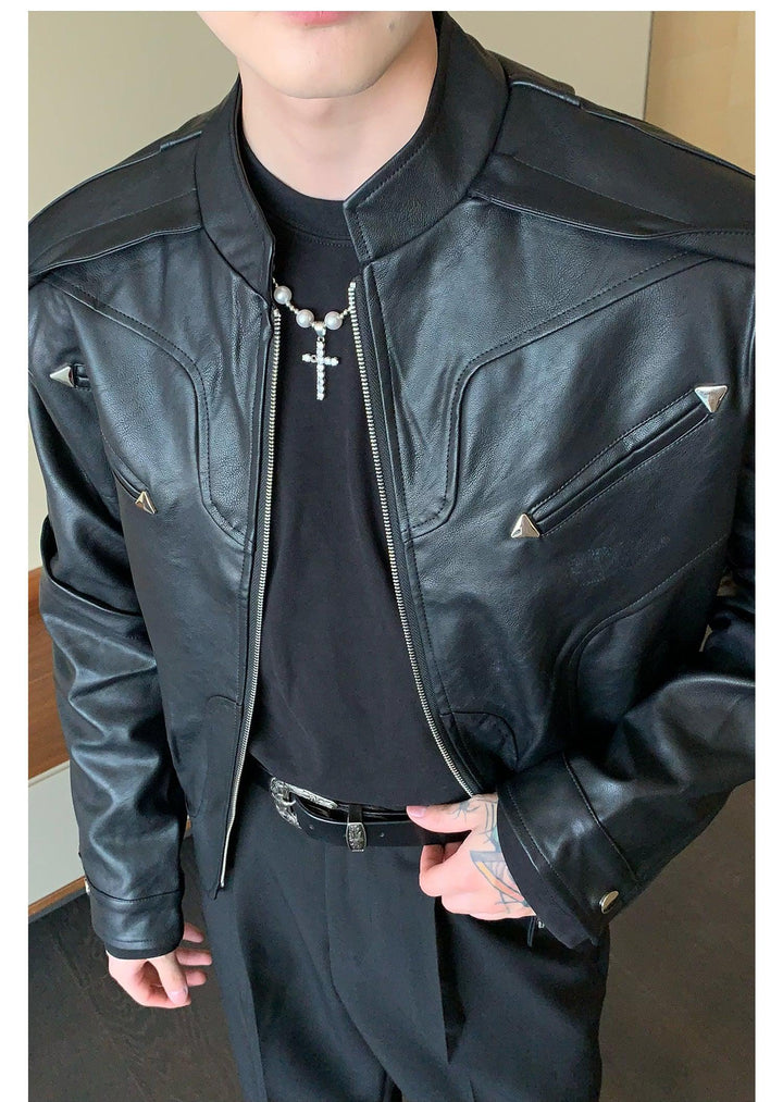 Cropped Leather PU Biker Jacket