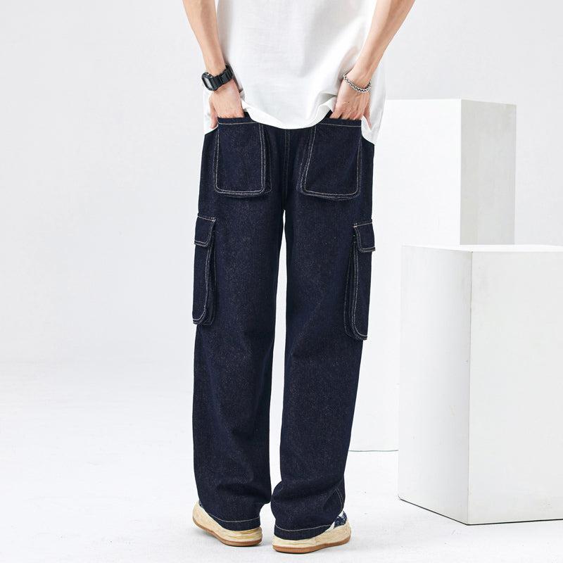 Elastic Waist Cargo Pocket Jeans Pants