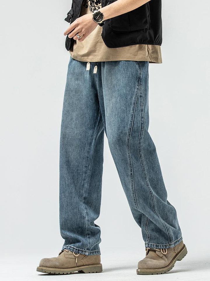 Elastic Waist Drawstring Wide-leg Jeans