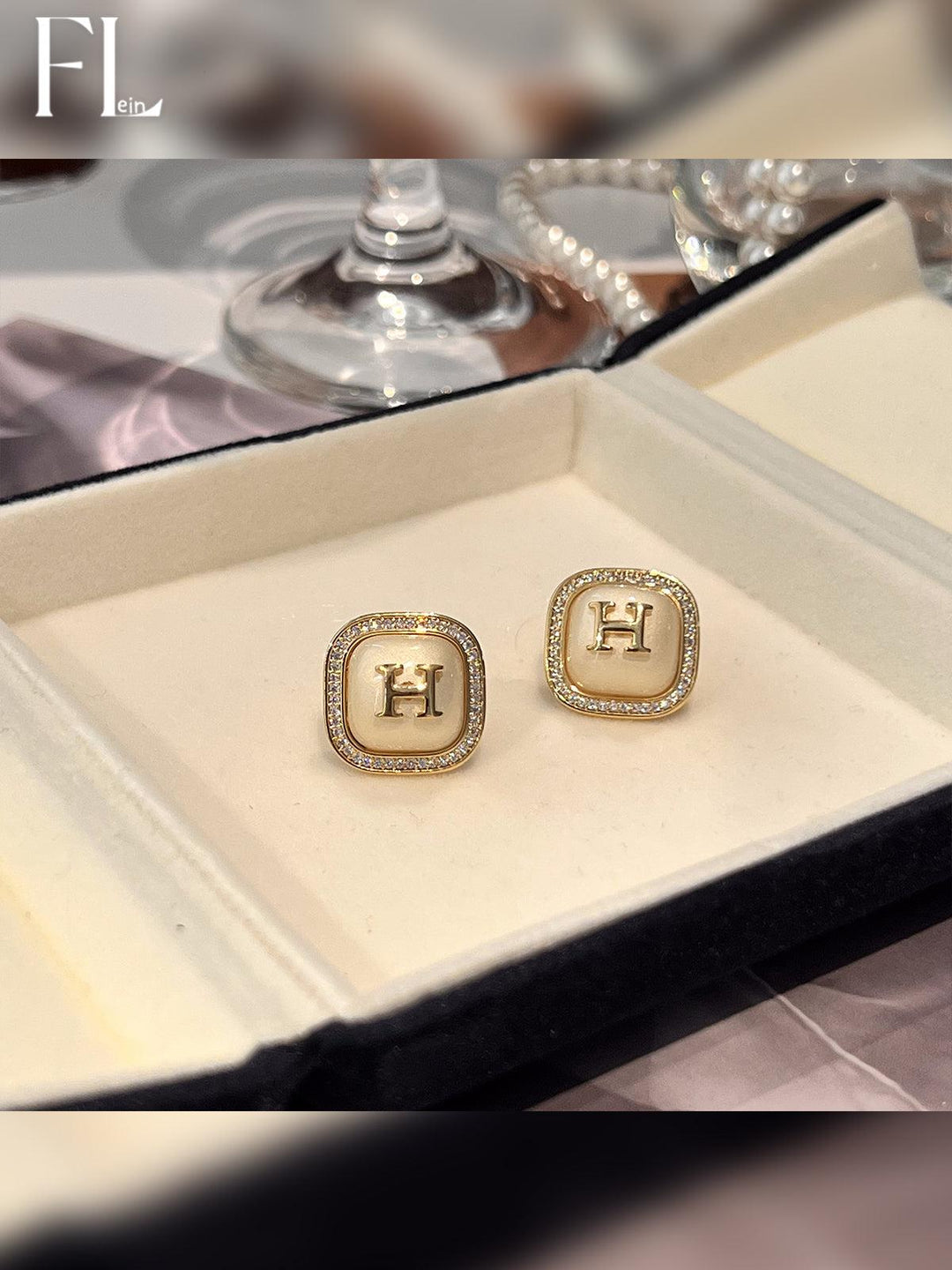 "H" Letter Square Pearl Earrings