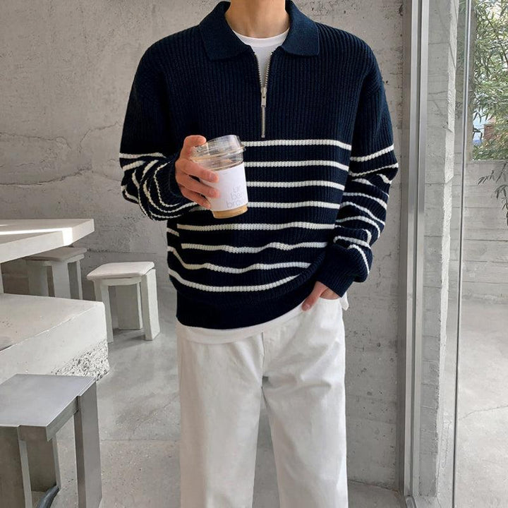 Half-Zip Striped Polo Shirt