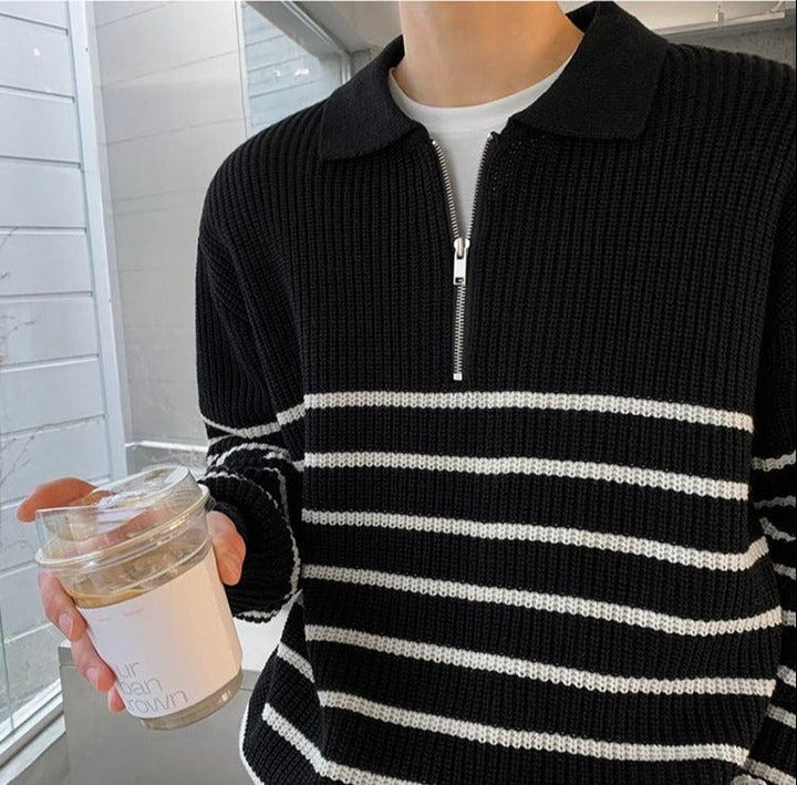 Half-Zip Striped Polo Shirt