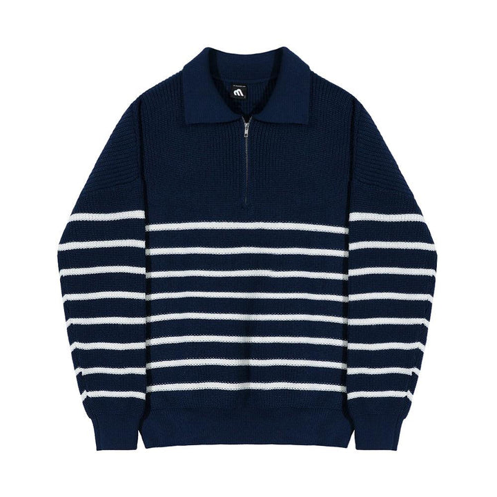 Half-Zip Striped Polo Shirt