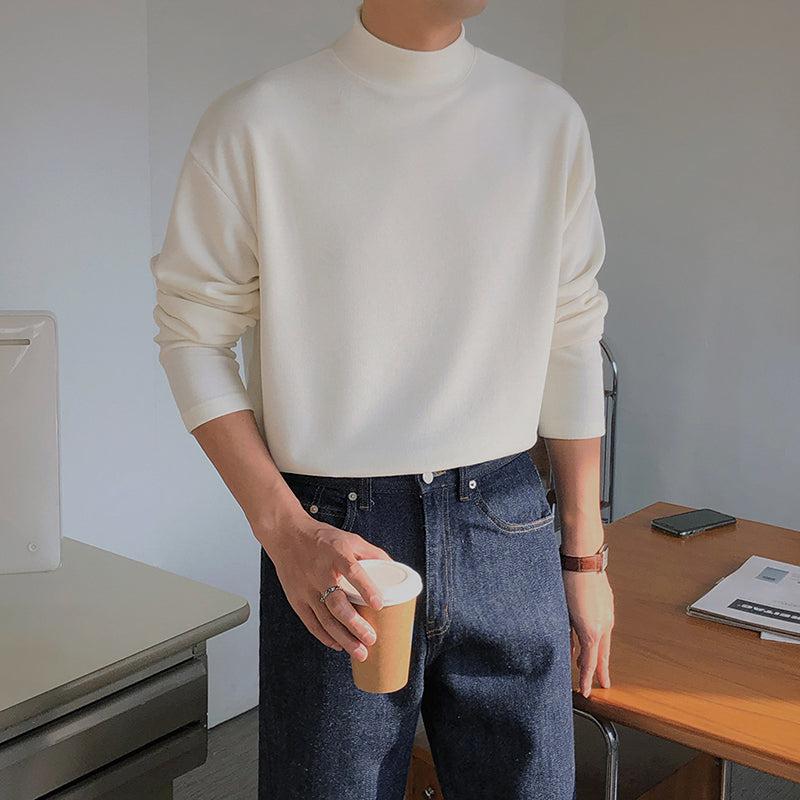 Half-high Collar Long-sleeved Cotton Shirt