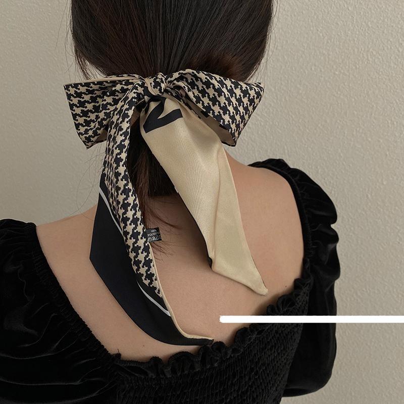 Houndstooth Long Silk Scarf