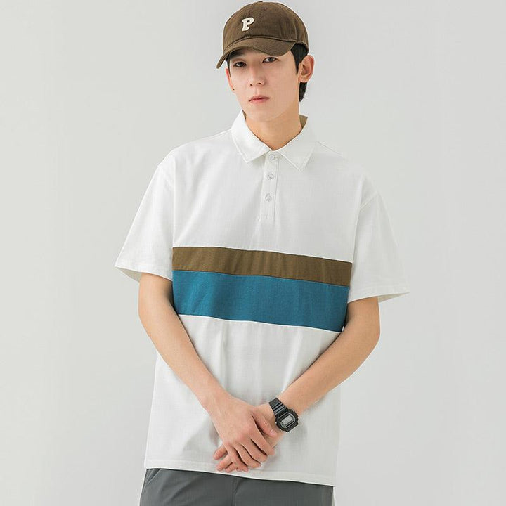 Lapel Breathable Stripe Polo T-Shirt