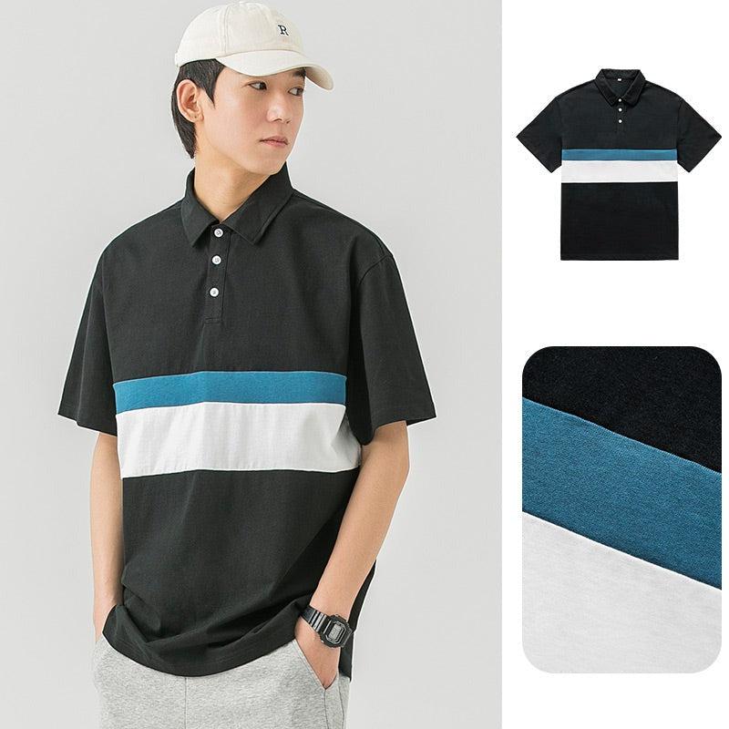 Lapel Breathable Stripe Polo T-Shirt