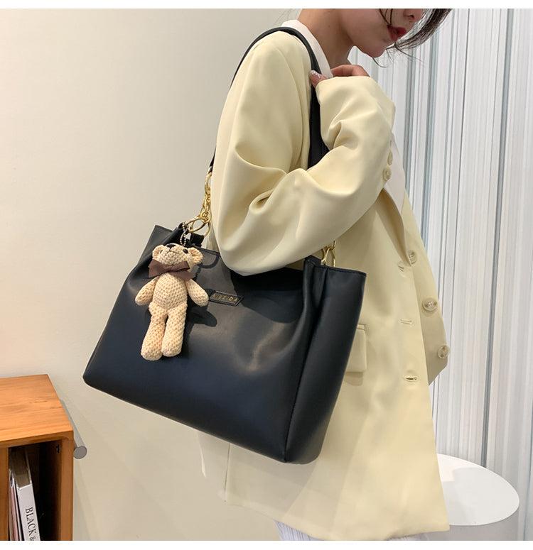 Large Capacity Tote Bag Shop Our Collection of Women s Handbags Brown with Pendant