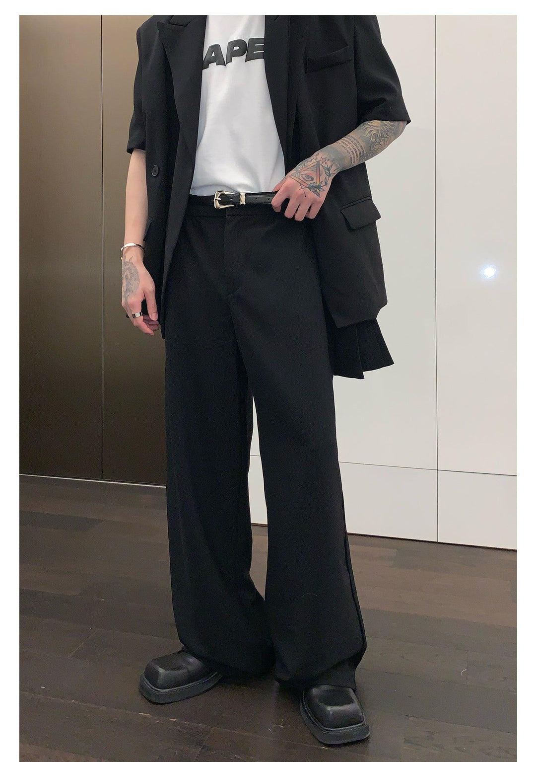 Layered Shoulder Pad Blazer & Pants Suit