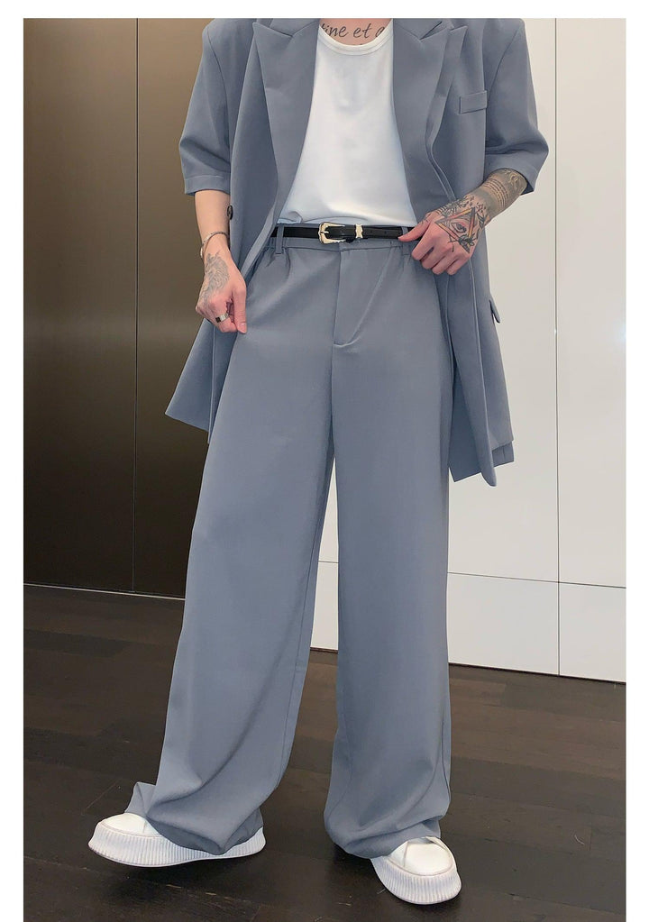 Layered Shoulder Pad Blazer & Pants Suit