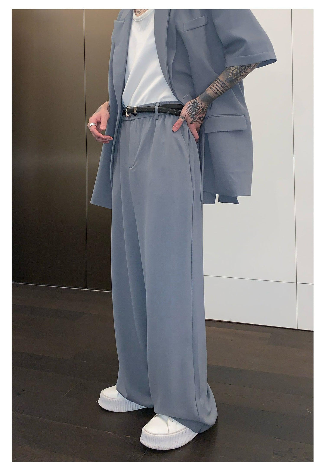 Layered Shoulder Pad Blazer & Pants Suit