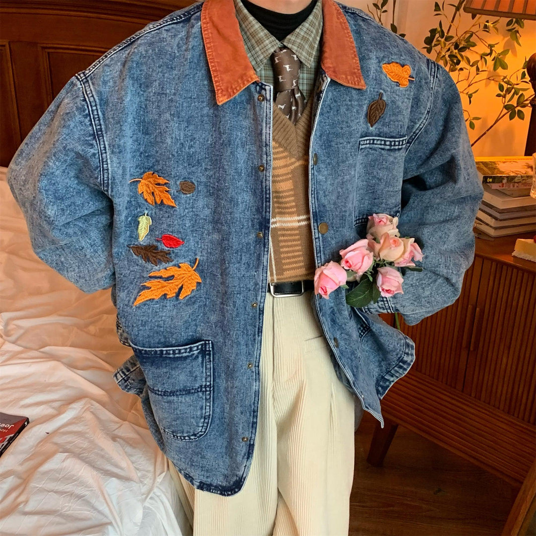 Maple Leaf Embroidered Denim Jacket