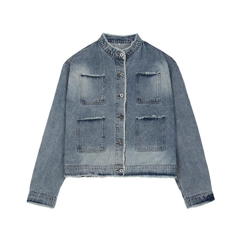 Retro Shoulder Pad Denim Suit