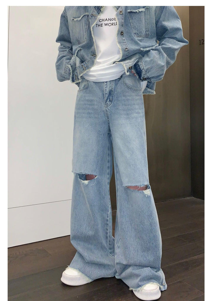 Retro Shoulder Pad Denim Suit